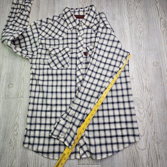 Real Ranch Shirt Mens L Large Blue Khaki‎ Pearl Snap Long Sleeve Western - Picture 4 of 9